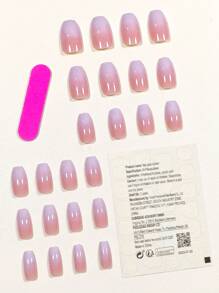 24 Cái/gói Đơn Giản Kiểu Pháp Ngắn Hình Vuông Chuyển Màu Cam & Hồng Móng Tay Giả Cho Cuộc Sống Hàng Ngày, Hẹn Hò & Trà Chiều Ấn Vào Móng Tay Đồ Dùng Làm Móng - Nhiều màu - Xem 2