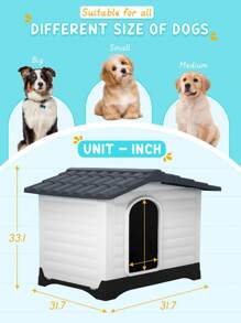 Indoor Outdoor Dog House Big Dog House Plastic Dog Houses For Small Medium Large Dogs 26 Inch High All Weather Dog House With Base Support House With Air Vents Elevated Floor Water Resistant - Black - View 2