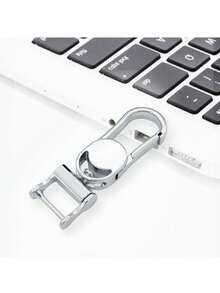 Fashionable Unisex Leather Keychain/ Ruby Heart Shaped Keychain/ Gold Color Bear Head Shaped Keychain/ Creative Open Design Rose Gold & Silver Color Keychain With Rhinestone Decor/ Delicate Lady Lock Shaped Keychain With Dual Leather Lanyard For All Car Models - Silver - View 5