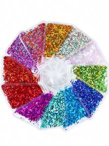 12 Packs/1 Set DIY Laser Four-Pointed Star Nail Art Sequins, DIY Jewelry Accessories, Crystal Glue Filled Sequins - Multicolor - View 12