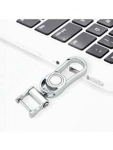 Fashionable Unisex Leather Keychain/ Ruby Heart Shaped Keychain/ Gold Color Bear Head Shaped Keychain/ Creative Open Design Rose Gold & Silver Color Keychain With Rhinestone Decor/ Delicate Lady Lock Shaped Keychain With Dual Leather Lanyard For All Car Models - Silver - View 7