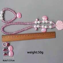 5 件套女孩贝壳和人造珍珠项链、手链、戒指首饰套装，可爱的儿童配饰 - 紫色 - 查看 2