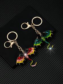1pc Fashionable Dragon Ombre Polyresin Coated Rhinestone Glass Keychain For Men And Women - Ancient Golden Color - View 1
