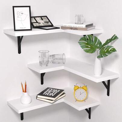 Conjunto de 3 estantes de esquina flotantes, estantes de esquina montados en la pared, estantes flotantes para dormitorio, cocina, sala de estar, baño, oficina - Estilo gótico