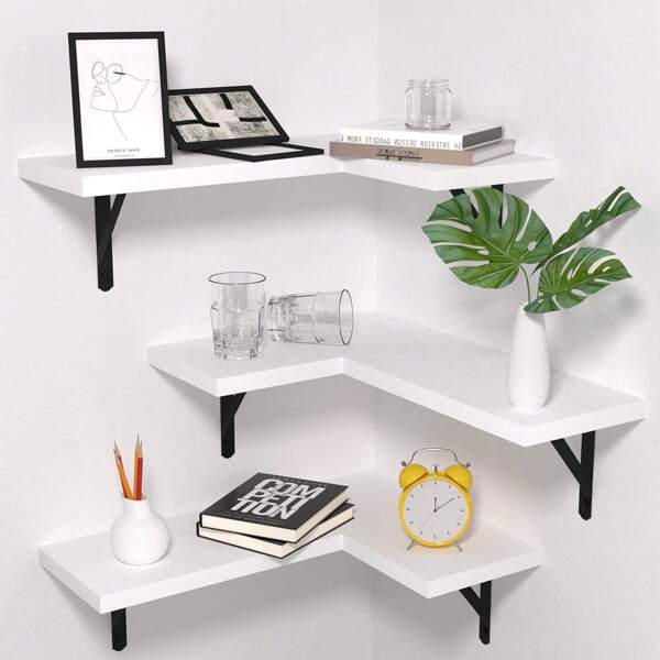 Floating Corner Shelves Set Of 3, Corner Shelves Wall Mounted, Floating Shelves For Bedroom Kitchen Living Room Bathroom Office- Gothic Style