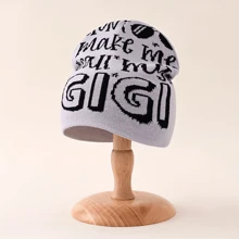 1頂y2k風格哥德風gigi提花針織帽-溫暖時尚的針織帽,適用於戶外活動、騎車、旅行和滑雪 - 多色 - 查看 2