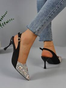 小尺碼高跟女鞋,法式復古風格,尖頭,舒適,細高跟,時尚水鞋,春/夏/秋/冬系列,女士拼接黑色涼鞋 - 黑色 - 查看 5