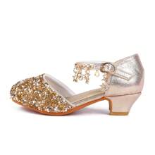 Girls Princess Shoes Sequins Sweet Bows High Heels Wedding Party Dress Shoes Dance Bright Diamond Cosplay Christmas Festival Shoes Pink Blue Purple Gold Silver - 金色 - 查看 2