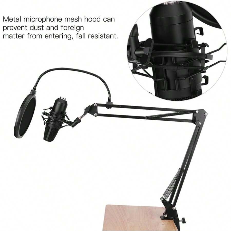 Condenser Microphone Arm Stand Kit With V8 Sound Card, For Phone Computer Usb Interface SHEIN