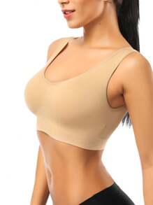 2 件装纯色无钢圈文胸、女士运动文胸、无缝舒适瑜伽文胸，带可拆卸胸垫 - 彩色 - 查看 6