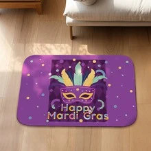 1pc Carnival Mask Pattern Crystal Velvet Mat, 60*40cm/23.6*15.7inch, Water Absorbent And Non-Slip, For Bathroom, Kitchen, Living Room, And Bedroom Decoration - Multicolor - View 4