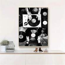 1 Pezzo Arte Da Parete Su Tela Con Dischi In Vinile, Stampa Ad Alta Definizione Di Immagini Di Giradischi Neri Su Tela Impermeabile. Arte Da Parete Su Tela Adatta A Casa Moderna, Soggiorno, Camera Da Letto, Ufficio, Classe, Bagno, Ristoranti, Cucina, Sala Da Pranzo. Poster In Bianco E Nero Con Musica Vintage, Dipinto Da Parete Di Dischi In Vinile. Regali Per Gli Amanti Della Musica- Senza Cornice.