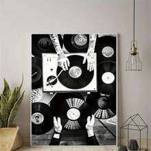 1 Pezzo Arte Da Parete Su Tela Con Dischi In Vinile, Stampa Ad Alta Definizione Di Immagini Di Giradischi Neri Su Tela Impermeabile. Arte Da Parete Su Tela Adatta A Casa Moderna, Soggiorno, Camera Da Letto, Ufficio, Classe, Bagno, Ristoranti, Cucina, Sala Da Pranzo. Poster In Bianco E Nero Con Musica Vintage, Dipinto Da Parete Di Dischi In Vinile. Regali Per Gli Amanti Della Musica- Senza Cornice.