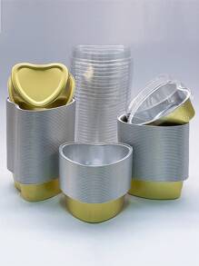 20入/50入心形鋁箔蛋糕杯,帶蓋耐熱烘焙杯,心形布丁蛋糕杯,適用於情人節、婚禮、母親節、生日和聖誕節！ - 金色 - 查看 1