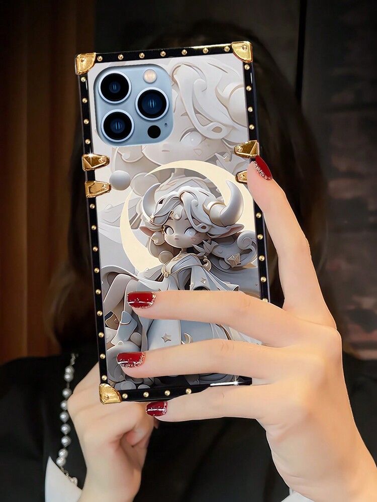 1 件白色卡通人物矩形时尚防摔手机壳适用于 iPhone 15 Pro Max - 彩色 - 查看 5