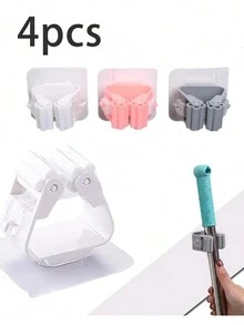 4件套壁挂式拖把架收纳架，无缝拖把夹挂钩，家用收纳架 - 彩色 - 查看 1