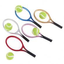2pcs/Set 1:6 Doll House Mini Scene Accessories Simulation Mini Sports Goods Tennis Racquet Tennis Model Miniature Decoration - Silver - View 4
