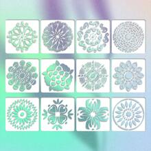12入組曼陀羅藝術繪畫模板,具有中空圖案,白色pet材料的模板適用於水彩畫、石彩畫、素描本、刮繪板、牆壁、紙張、紡織品、家具、相冊裝飾等。非常適合孩子學習、藝術創作和手工diy。 - B55 - 查看 1