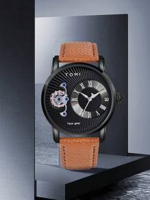Tomi Reloj Para Hombre Que Funciona Con Pilas Secas Y Diseño De Engranaje Pequeño, Que Incluye Correa Reemplazable Y Caja De Regalo, Adecuado Para La Vida Diaria Y Las Vacaciones - Negro - Ver 4