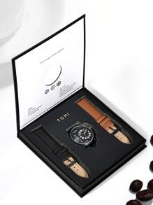 Tomi Reloj Para Hombre Que Funciona Con Pilas Secas Y Diseño De Engranaje Pequeño, Que Incluye Correa Reemplazable Y Caja De Regalo, Adecuado Para La Vida Diaria Y Las Vacaciones - Negro - Ver 2