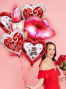 6入組情人節愛你氣球套裝,包括18寸紅白色愛心形氣球、口紅形狀氣球、唇形氣球,適用於情人節派對、紀念日、浪漫特別夜晚裝飾 - 彩色 - 查看 1