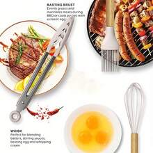 36入組矽膠廚房烹飪器具,木柄耐高溫烹調器具套裝,不粘廚房小工具,包括刮刀、湯匙、比薩刀、烹飪用品、廚房配件、家用廚房項目 - 卡其色 - 查看 6