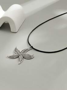 1pc Personalized Asymmetrical Starfish Pendant Necklace, Beach Ocean Style, Adjustable Pu Leather Cord, Suitable For Men'S Daily Wear - Multicolor - View 5