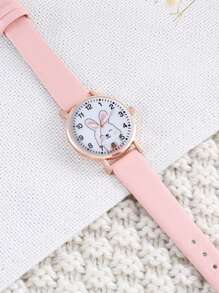 1入兒童兔子卡通石英手錶和1入手鐲 - 粉色 - 查看 4
