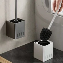Bộ chổi vệ sinh bồn cầu có giá treo tường, không có điểm mù cho bồn cầu phòng tắm gia đình, đặt sàn, kèm chổi vệ sinh - Xám - Xem 3