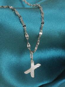 1pc Simple Stainless Steel 26 English Alphabet Pendant Necklace, Ideal Gift For Friends - Yellow Gold - View 6