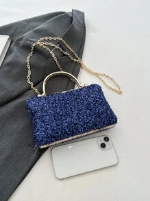 豪華鑲鑽晚宴包鏈帶女款,情人節理想禮物,可作手提包、肩包或斜揹包使用 - 藍色 - 查看 8