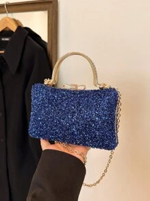 豪華鑲鑽晚宴包鏈帶女款,情人節理想禮物,可作手提包、肩包或斜揹包使用 - 藍色 - 查看 7