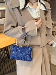 豪華鑲鑽晚宴包鏈帶女款,情人節理想禮物,可作手提包、肩包或斜揹包使用 - 藍色 - 查看 3