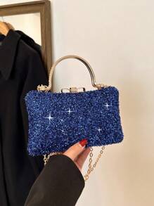 豪華鑲鑽晚宴包鏈帶女款,情人節理想禮物,可作手提包、肩包或斜揹包使用 - 藍色 - 查看 4