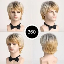 男士時尚&自然&酷炫10吋淺金色假髮帶瀏海,適用於日常使用 - 彩色 - 查看 3