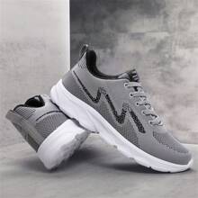 新款男士運動鞋,休閒旅遊輕便舒適耐用跑步鞋,編織鞋面,大尺碼 - 灰色 - 查看 1