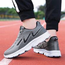 新款男士運動鞋,休閒旅遊輕便舒適耐用跑步鞋,編織鞋面,大尺碼 - 灰色 - 查看 7