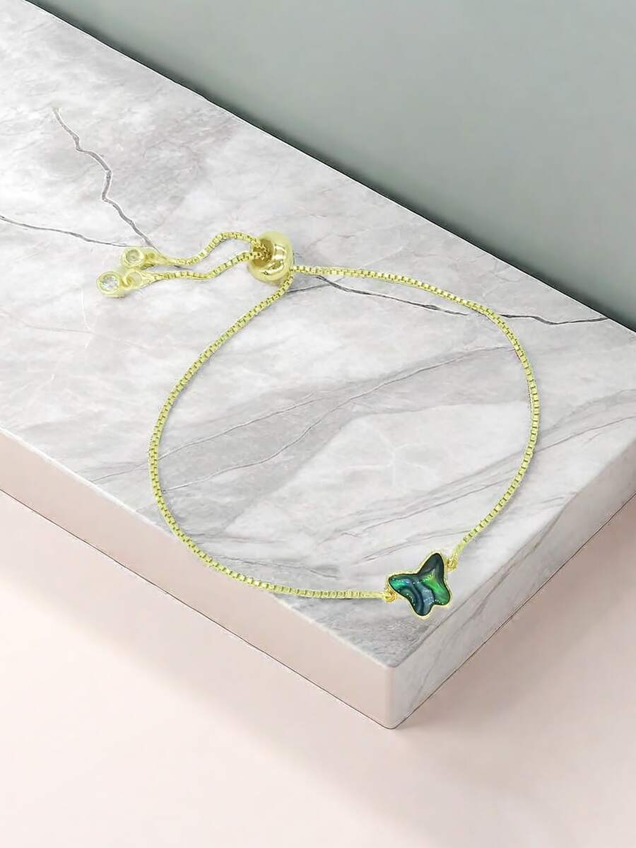 1入流行的簡約風格銅&鮑魚&蝴蝶設計可伸縮手鐲 - 金黃色 - 查看 1