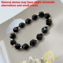 1只精美設計的珠子手鍊,天然黑曜石雕刻珠子,時尚珠子手帶 - 黑色 - 查看 7