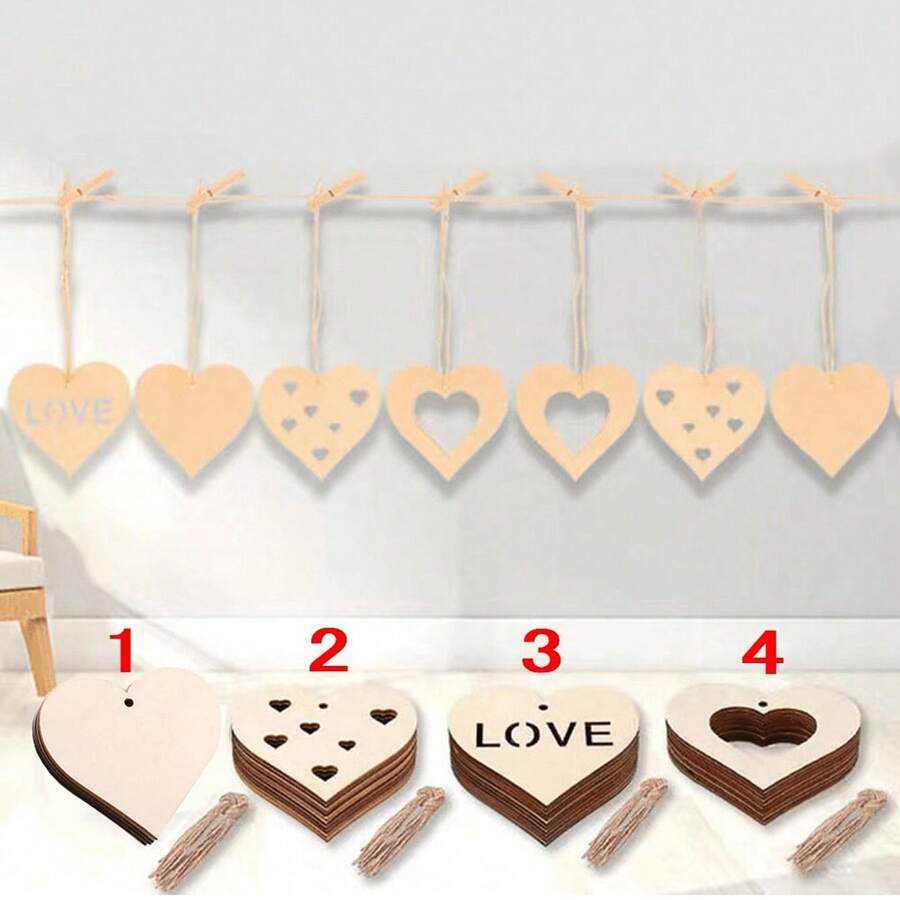 10入組8cm愛心木片,diy空白木片裝飾掛件,手繪掛件,情人節禮物 - 米色 - 查看 1