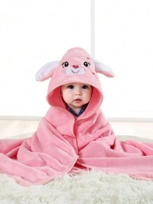 1pc Unisex Hooded Coral Fleece Bathrobe For Baby, Soft, Quick-Drying, And Highly Absorbent, Suitable For Home, Beach, Four Seasons Love Valentine