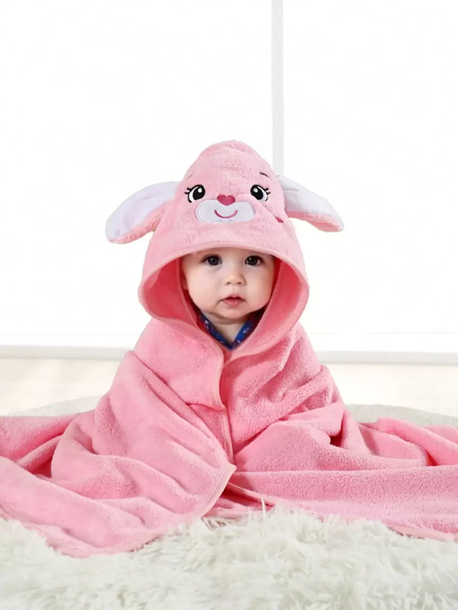 1pc Unisex Hooded Coral Fleece Bathrobe For Baby, Soft, Quick-Drying, And Highly Absorbent, Suitable For Home, Beach, Four Seasons Love Valentine