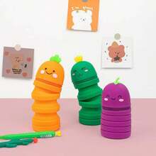 1個橘色創意矽膠筆袋可拉伸可愛簡約便攜式筆袋大容量筆袋適合日常學習使用男女通用 - 橙色(胡蘿蔔) - 查看 4