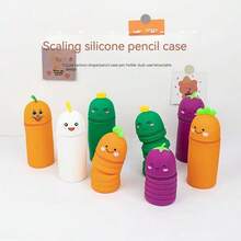 1個橘色創意矽膠筆袋可拉伸可愛簡約便攜式筆袋大容量筆袋適合日常學習使用男女通用 - 橙色(胡蘿蔔) - 查看 6