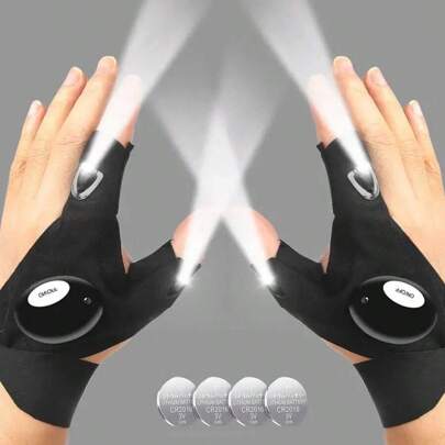 LED手套式不露指手電筒-露營，釣魚和修理的酷科技免持式照明。父親節，兒子，妻子或男友的完美禮物。也非常適合夜間釣魚，閱讀和散步。配有帽子燈。