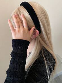 1 Băng đô nhung đen cho nữ có chèn đầu lâu cao và miếng bọt biển, Phụ kiện tóc đơn giản và thời trang để đeo hàng ngày, tắm rửa, trang điểm và ăn mặc, đi học, băng đô, vòng tóc - màu đen - Xem 1