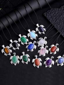 1 件天然石材吊墜可愛海龜治癒水晶時尚吊墜項鍊,diy 裝飾珠寶房間裝飾吊墜節日派對派對珠寶禮品 - 項鍊 - 查看 3