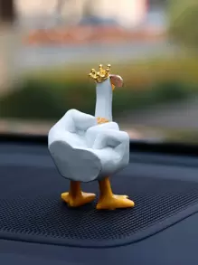 Interesting Middle Finger Duck Shaped Car Dashboard Ornament With Sunglasses And Chain, Car Interior Decorative Accessory