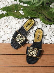 女士蝴蝶時尚度假風夏季宅配拖鞋 - 黑色 - 查看 3