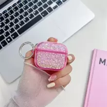 Étui en silicone pour Apple Airpods 1/2/Airpods Pro/Airpods 3/Airpods Pro (2e génération) avec arbre de Noël rose, strass à la mode et gouttes (écouteurs non inclus)